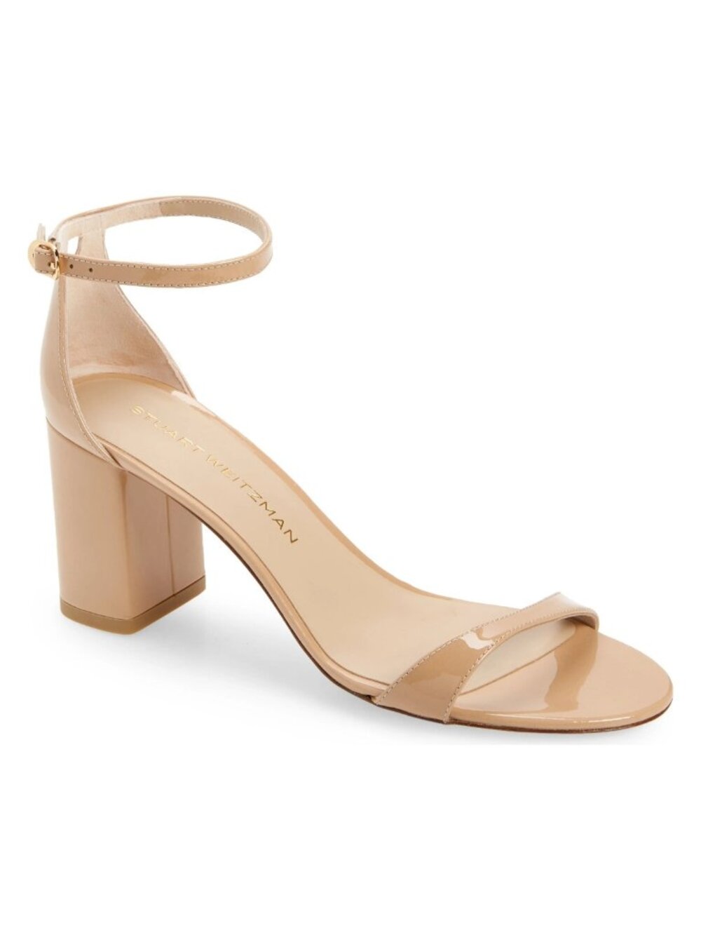 $550 STUART WEITZMAN NUDIST BLOCK 75 SANDAL PATENT LEATHER ADOBE 7 (DD21)